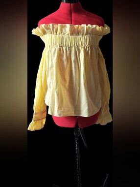 Style Mafia Yellow Gingham Off-Shoulder Ruffle Blouse